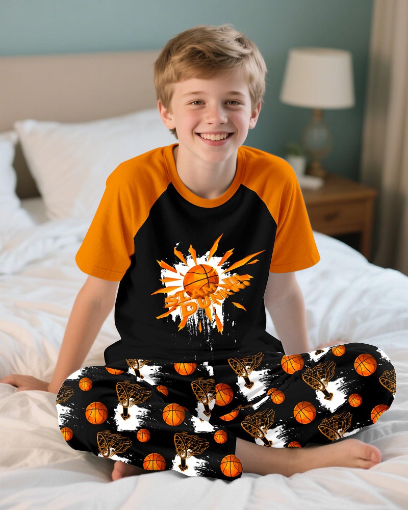 PASHOP Boys Pajamas Little Big Boys Pajamas Short Sleeves and Pants 2 Pieces Basketball Summer Pjs Set Kid Sleepwear Size 14 - Image 4